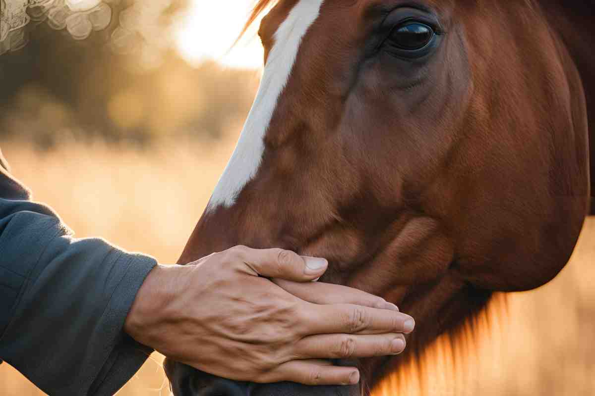 Uomo accarezza un cavallo