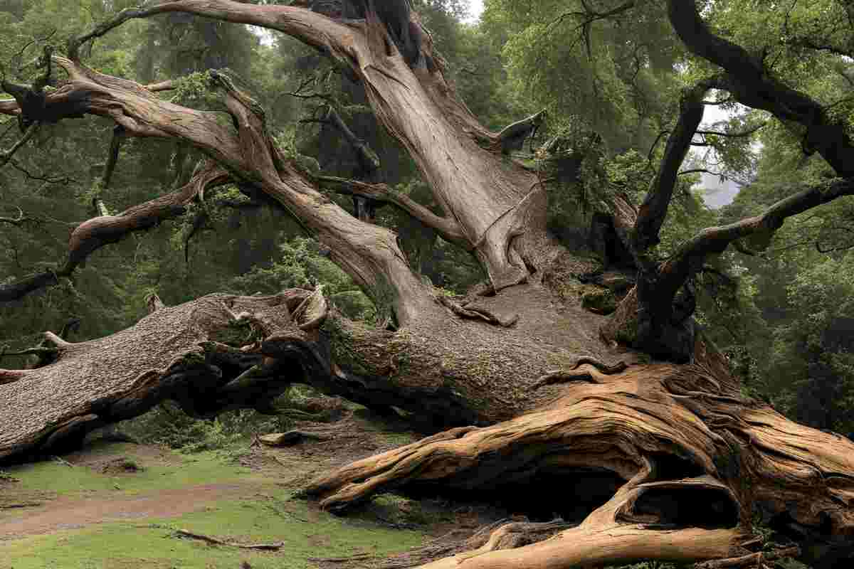 albero di 200 anni caduto con la tempesta