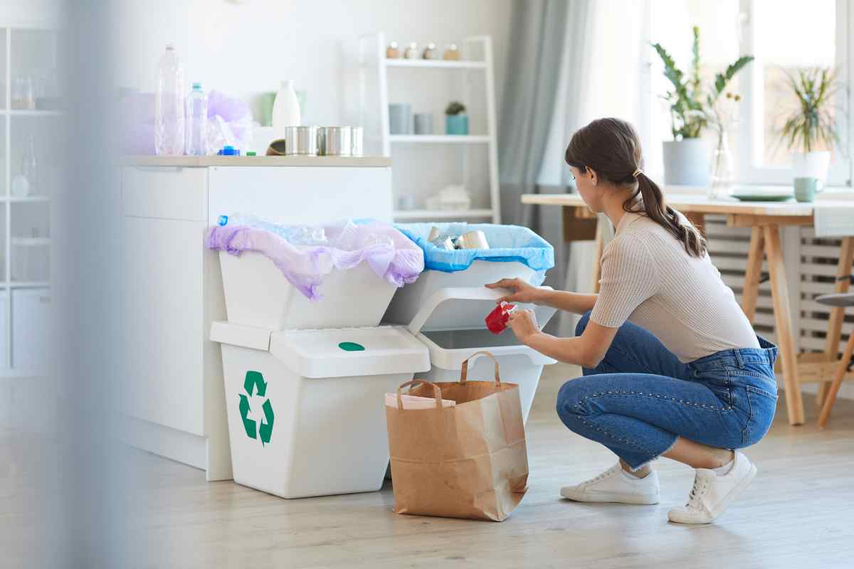 ragazza fa la raccolta differenziata