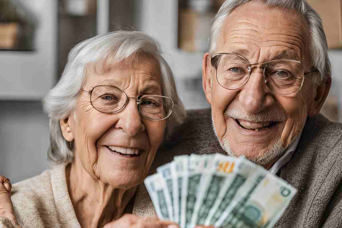 pensionati sorridono con banconote in mano